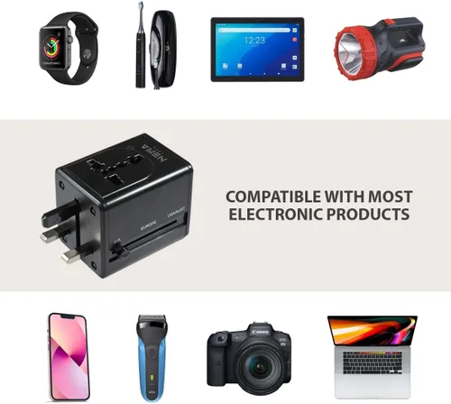 Vista 5 de Adaptador de viaje universal NemaTech Worldwide con cargador USB