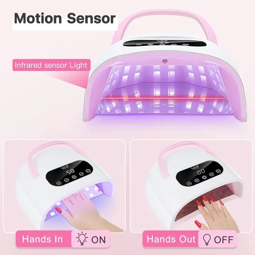 Vista 5 de Lámpara de uñas LED UV, luz UV profesional para uñas de gel con sensor automático y 4 ajustes de temporizador, base magnética, pantalla táctil LCD