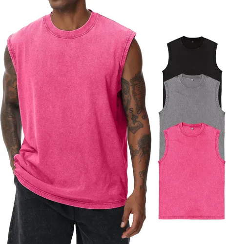Vista 10 de Camisetas sin mangas de algodón para hombre, corte muscular, gimnasio, correr, playa, ajuste holgado