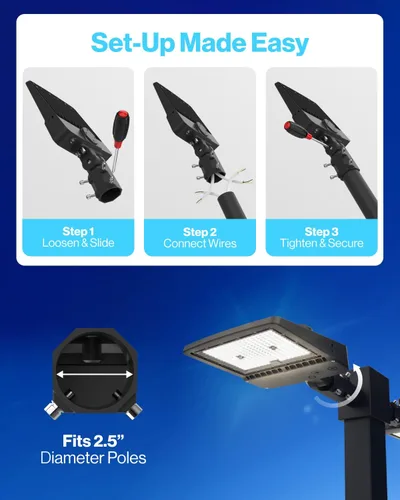 Vista 4 de Sunco - Luz LED para estacionamiento, poste para exteriores, 150 W, fotocélula del anochecer al amanecer, reemplazo HID, luz diurna de 5000 K, 21000
