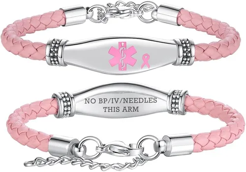 Vista 73 de LinnaLove Pulseras de alerta médica para mujeres, hermosas pulseras de cuero femenino para identificación médica con grabado gratuito
