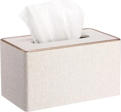 Vista 8 de Sumnacon Cubierta de Caja de Paños Rectangualr Soporte de Caja de Paños Caja de Paños de Lino con Fondo Magnético Caja de Paños Decorativa Beige