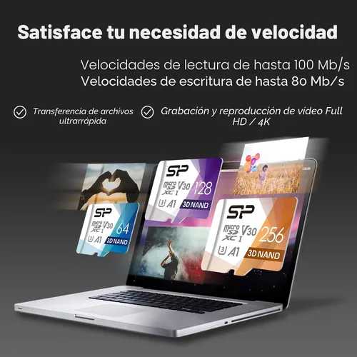 Vista 4 de Silicon Power - Tarjeta micro SD de 256 GB U3 SDXC hasta 100 MB/s de alta velocidad con adaptador para Nintendo-Switch, cámaras y drones
