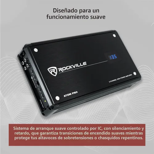 Vista 7 de Rockville Atom P60 Amplificador de 2 canales para coche/ATV, 1200 W RMS, pico de 4800 W