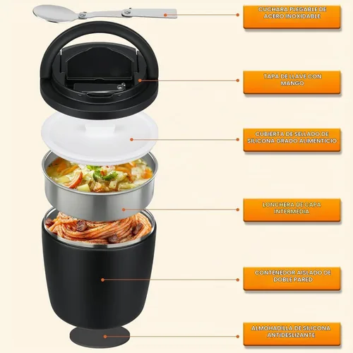 Vista 3 de MAXSO Contenedor de almuerzo de 40 onzas para adultos, tarro de alimentos aislado al vacío de acero inoxidable, termo de sopa para comida caliente