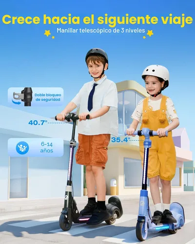 Vista 6 de ECOROAD 2-in-1 Kids Electric Scooter EK8,200W Motor & 9 Miles Range Negro