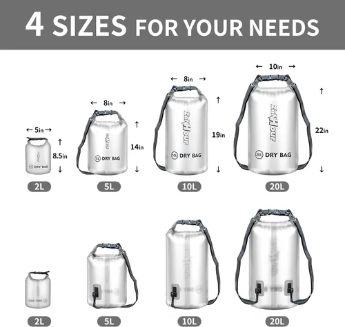 Vista 2 de Bolsa impermeable de almacenamiento transparente con tapa enrollable - Bolsa seca de 2 l/5 l/10 l/20 l, adecuada para viajes, natación, kayak Blanco