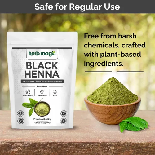Vista 3 de Herb Magic - Polvo de henna negra, tinte natural para el cabello para negro (Black Henna)
