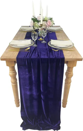 Vista 9 de Lujoso camino de mesa de terciopelo, decoraciones de recepción de boda de 10 pies, tela de terciopelo suave de 20 x 120 pulgadas, revestimiento
