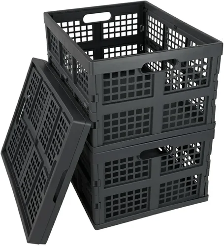 Vista 8 de Idotry - Paquete de 3 cajas de almacenamiento plegables apilables de plástico de 15 L, cesta de almacenamiento plegable apilable