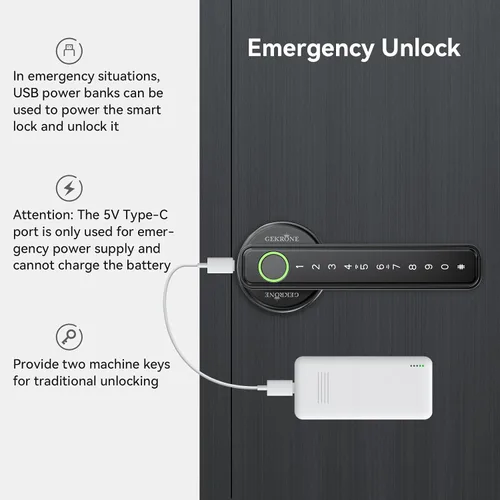 Vista 5 de TUYA - Cerradura de palanca inteligente de huellas dactilares con control de aplicación, entrada sin llave, pantalla táctil Bluetooth, mango