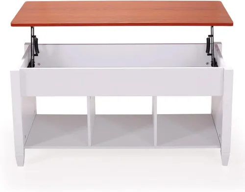 Vista 3 de LAZYMOON Mesa de centro elevable, compartimento de almacenamiento de escritorio para computadora portátil, muebles para el hogar de madera maciza