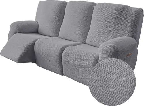 Vista 27 de Genina Funda para Silla Reclinable, Fundas Elásticas para Sillas Reclinables, Fundas para Sofá Reclinable con Rayas Jacquard, Fundas para Sofá
