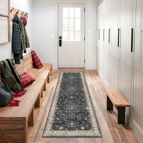 Vista 245 de Hazo Haus – Alfombra pequeña para entrada, cocina o baño, antideslizante con base de goma, resistente a las manchas y a la decoloración, diseño
