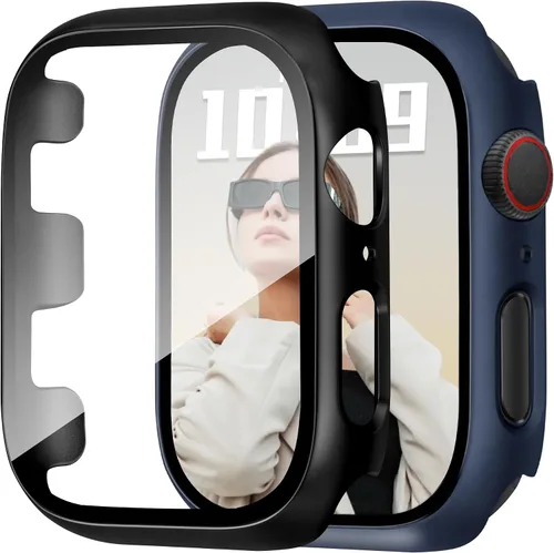 Vista 29 de JR.DM - Juego de 2 fundas de policarbonato duro de 38 mm con protector de pantalla de vidrio templado HD para Apple Watch Series 3/2/1, protector