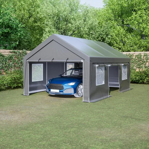 Vista 8 de Aprilsoul Cochera para exteriores de 13 x 20 pies, cobertizo de almacenamiento con ventanas de malla y tubo de acero galvanizado, lona para todas