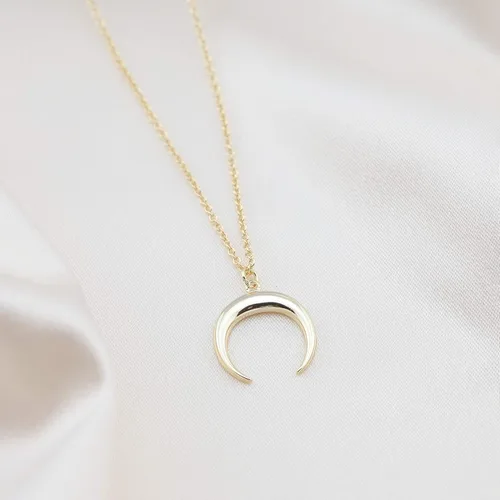 Vista 3 de Collar de luna para mujer, collar delicado de cuerno doble de media luna de oro de 18 quilates