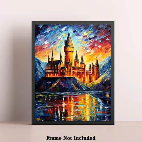 Vista 5 de Bestbuddy Pet 8 x 10 sin marco noche estrellada inspirada en el castillo medieval Edad Media Fantasía Europa Familia pintura al óleo impresión arte