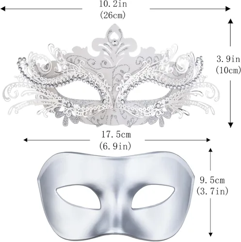 Vista 2 de Sprfragrance Máscara veneciana para parejas, máscara veneciana de Halloween, máscara de Mardi Gras para hombres y mujeres