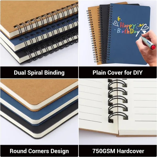 Vista 4 de EUSOAR - Cuaderno rayado A5 con espiral, para escritura, viajes, notas, diario, bocetos, para estudiantes, oficina, negocios, tapa de 3