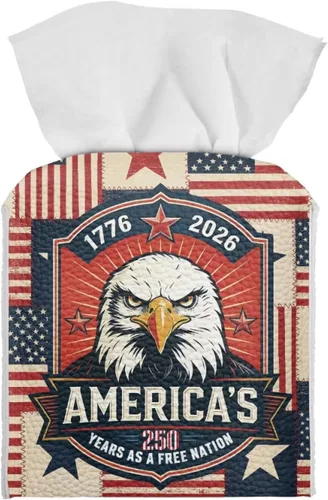 Vista 17 de 250th Anniversary Square Tissue Box Cover Pu Leather Tissue Holder Facial Paper Cover Waterproof Toilet Paper Holder for Bathroom Bedroom Modern