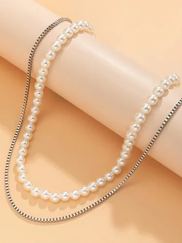 Vista 5 de Collar de perlas para hombre, gargantilla redonda de perlas blancas, collar de perlas de oro, collar de joyería para niños
