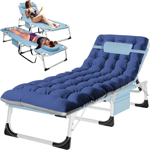 Vista 21 de H&ZT Silla de salón plegable con abertura para la cara – Silla reclinable ajustable para bronceado al aire libre con colchón, silla de sol