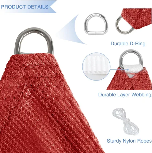 Vista 4 de E&K Sunrise - Toldo para exteriores, tipo vela, sombra, protección para rayos UV, Rojo