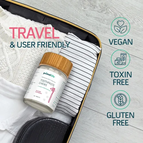 Vista 4 de Primal Life Organics Pasta de dientes masticables de boca sucia prémium – Tabletas de pasta de dientes blanqueadoras con nano-hidroxiapatita
