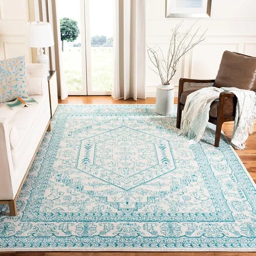 Vista 90 de SAFAVIEH ADR108B - Tapete de la colección Adirondack, 2 pies 1 pulgada x 6 pies, marfil y plateado, diseño de medallón oriental, no desprende