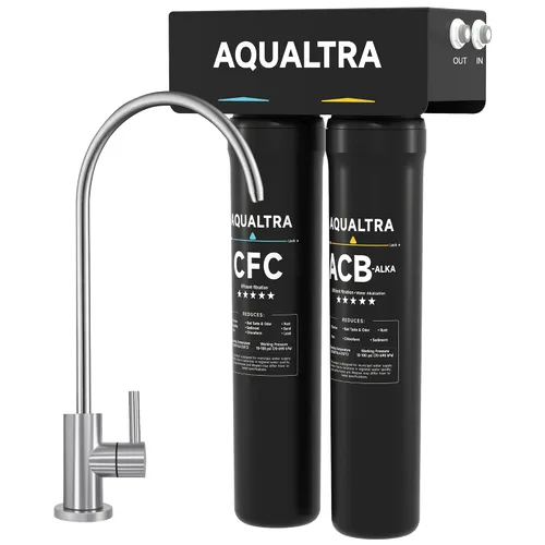 Vista 11 de AQUALTRA USF-2B-10 Sistema de filtro ligeramente alcalino para debajo del fregadero, 20 K Gal, reduce PFOA, PFOS, cloro, plomo, mercurio, cloramina