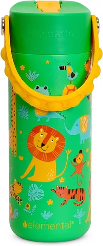 Vista 23 de Elemental Botella de agua aislada para niños, botella de agua de acero inoxidable con tapa de popote y asa Pop-it, botellas de agua a prueba