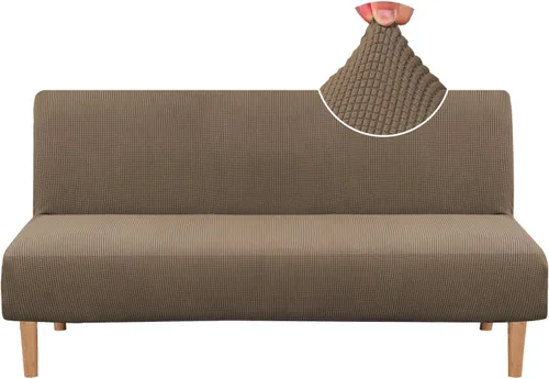 Vista 17 de H.VERSAILTEX Funda elástica para futón sin brazos, funda protectora elástica para sofá cama, textura rica en elastano, pequeños cuadros de tela Negro