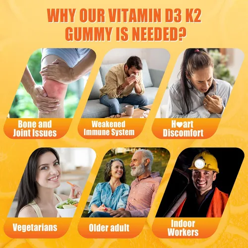 Vista 7 de Gomitas de vitamina D3 K2 5000IU / 10,000 UI con omega-3 250 mg+K2 (MK-7) 100 mcg -5 veces absorción que D3K2 estándar, con vitamina C, zinc y 5