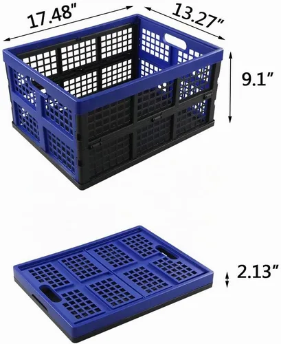 Vista 2 de Hespama Cajas plegables de 35 cuartos de galón, cesta plegable azul para leche, paquete de 2 Negro/Azul