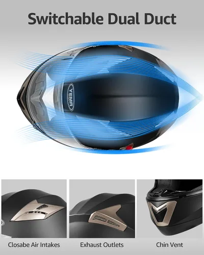 Vista 4 de Casco integral para motocicleta, aprobado por DOT, casco YEMA YM-829, para motocicleta, ciclomotor de calle, carreras con visera solar para adultos