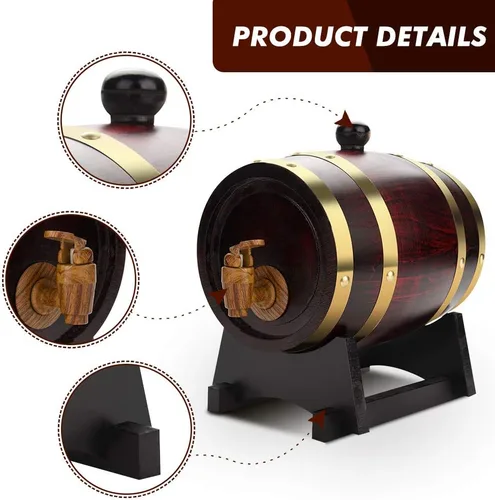 Vista 5 de Vino, madera de roble vintage dispensador de vino dispensador de whisky casero cubo de vino whisky para almacenar whisky cerveza vino bourbon
