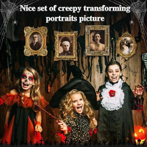Vista 5 de 10 piezas de decoraciones de Halloween para interiores con retratos de caras cambiantes en 3D, marco de fotos de terror, carteles en movimiento