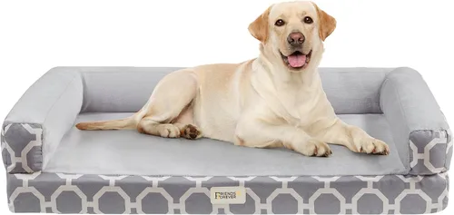 Vista 24 de Friends Forever - Cama ortopédica para perros medianos, cama de espuma viscoelástica impermeable para perros M con funda extraíble y lavable, gris