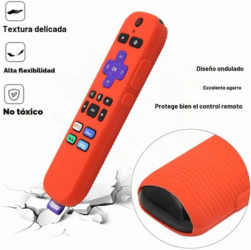 Vista 4 de Pinowu - Funda protectora de silicona compatible con el control remoto de voz Roku, antideslizante a prueba de golpes, compatible con el mando a