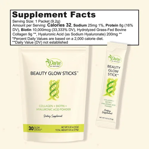 Vista 8 de Pure By Nature Beauty Glow Sticks - Paquetes de colágeno en polvo de viaje