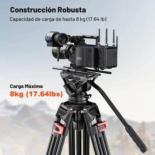 Vista 2 de COMAN Trípode de video de 74.4 pulgadas, trípode de cámara resistente con cabezal fluido y aleación de aluminio, carga máxima de 17.6 lbs/8 kg