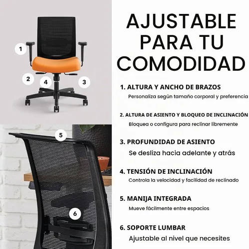 Vista 3 de HON Convergence - Silla de oficina ergonómica con respaldo de malla, brazos ajustables, soporte lumbar, silla de escritorio con inclinación