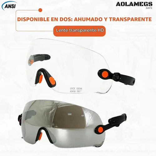 Vista 4 de Anteojos de seguridad ANSI Z87, accesorios de visera de casco duro de construcción OSHA, protector de ojos transparente y tintado integrado