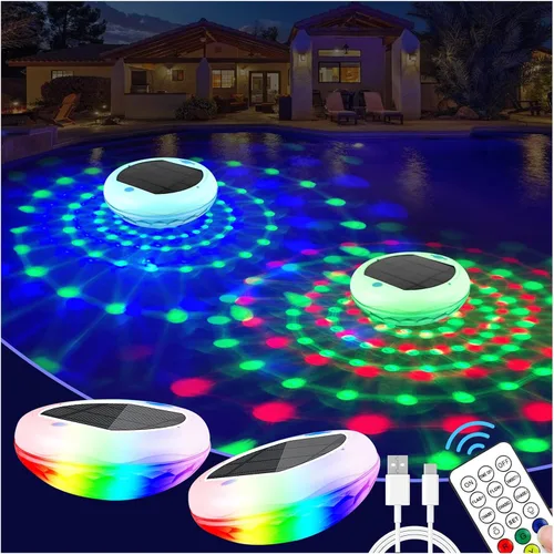 Vista 8 de TEPENAR Luces flotantes solares y recargables 2 en 1: luces de piscina de 6.7 "que flotan 6 modos dinámicos con control remoto IP68 impermeable