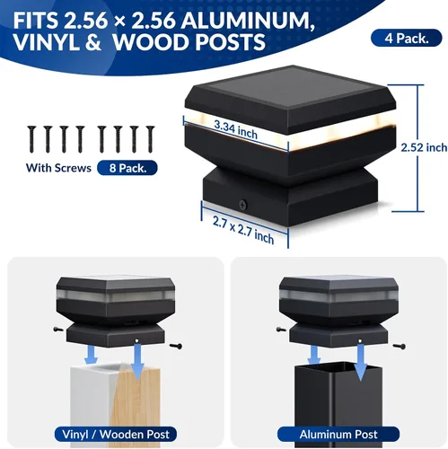 Vista 4 de Egadis Luces solares para postes de 2.56 pulgadas x 2.56 pulgadas, paquete Paquete de 4