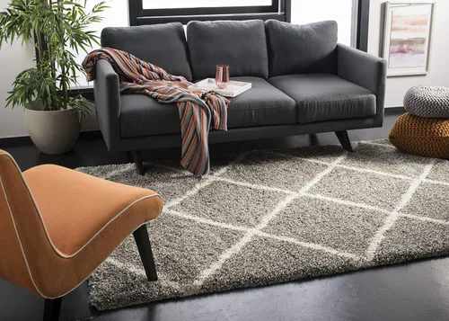 Vista 43 de SAFAVIEH Hudson Shag Collection - Alfombra decorativa de 2 x 3 pies, color beige y marfil, diseño moderno de enrejado, no desprende pelusa