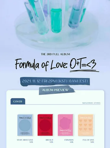 Vista 5 de Twice (3 GIFT) Formula of Love Random ver. Album+Folded Poste(Random)+Extra Photocard+Premium 3D Mask