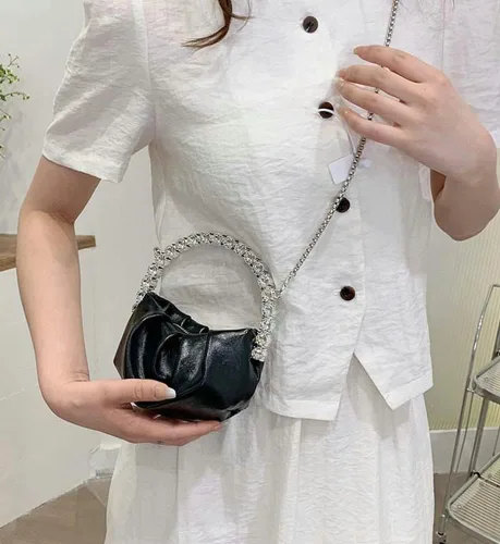 Vista 7 de Molodo Bolso de mano para mujer, bolso de mano fruncido, bolso de noche con cadena, bolso cruzado para noche, boda, fiesta