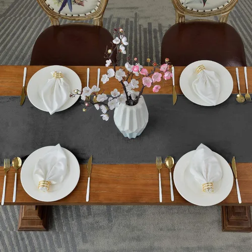 Vista 3 de BALCONY & FALCON Table Runners Waterproof Indoor Outdoor Modern Washable Viennese Style Velvet Table Runners High Quality Dark Grey 35 x 300 cm